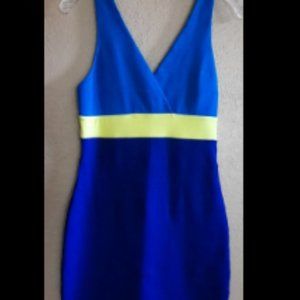 CLEARANCE Blue,Aqua,Yellow  Sleeveless V-Neck Stretch Dress- Express Sz S- NWOT